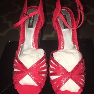 White House Black Market size 9.5 brand new, never worn red “Jalissa” wedge heel